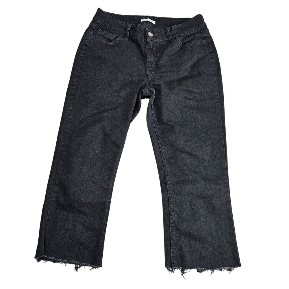 Riders By Lee Mid Rise Bootcut Jeans Womens 14 Black Cropped Raw Hem Denim